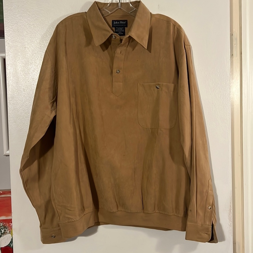 John Blair tan mens ultra suede pullover shirt with elastic waist